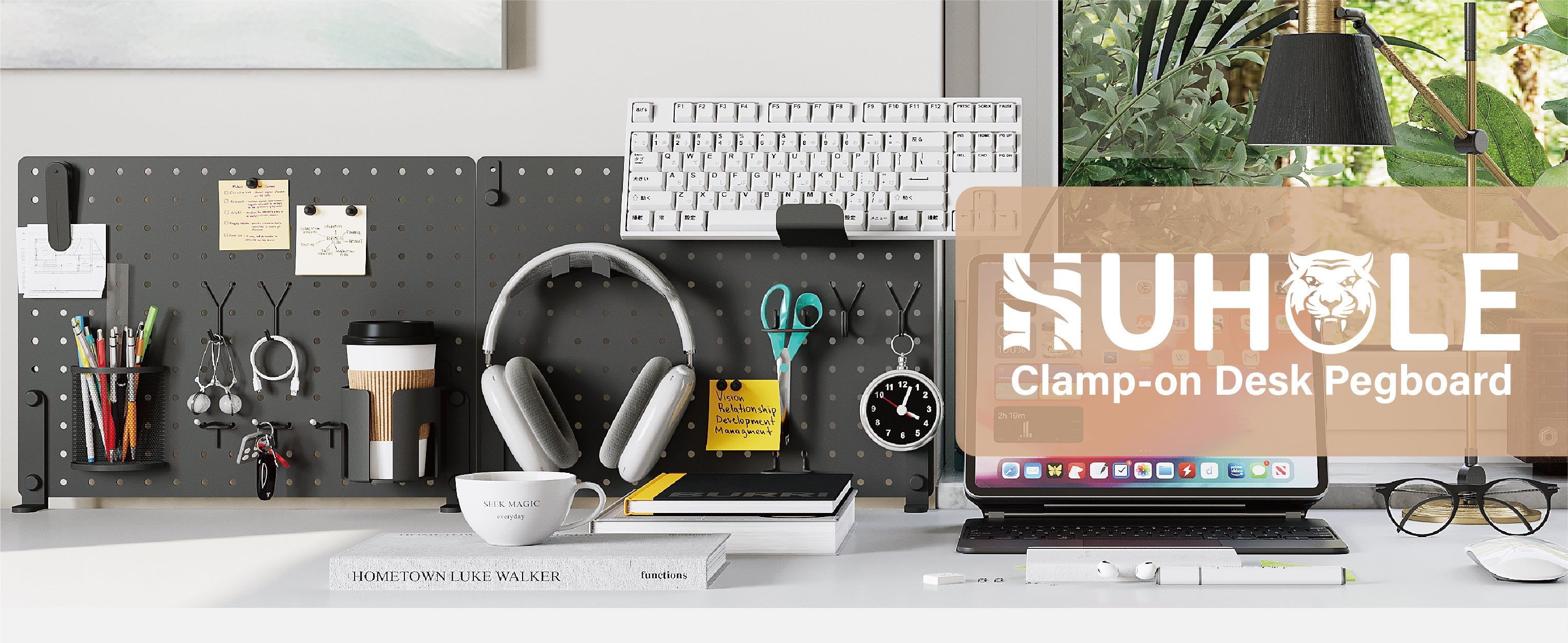 How to Organize Your Desk? Let the HUHOLE Clamp-On Desk Pegboard Help You with Efficient Storage!