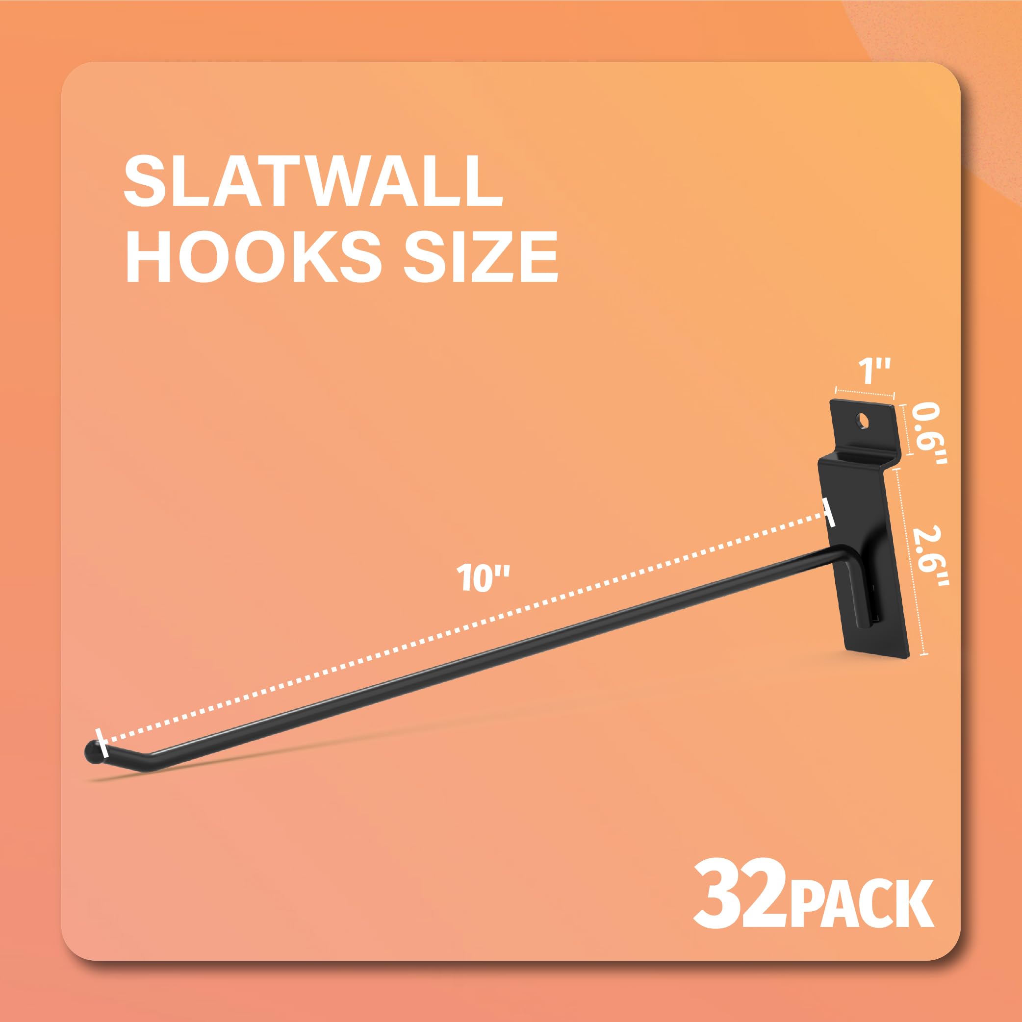 HUHOLE Slatwall Hooks 4-12 Inch 32PC Black, Thick Metal Slat Wall Hanging Hooks