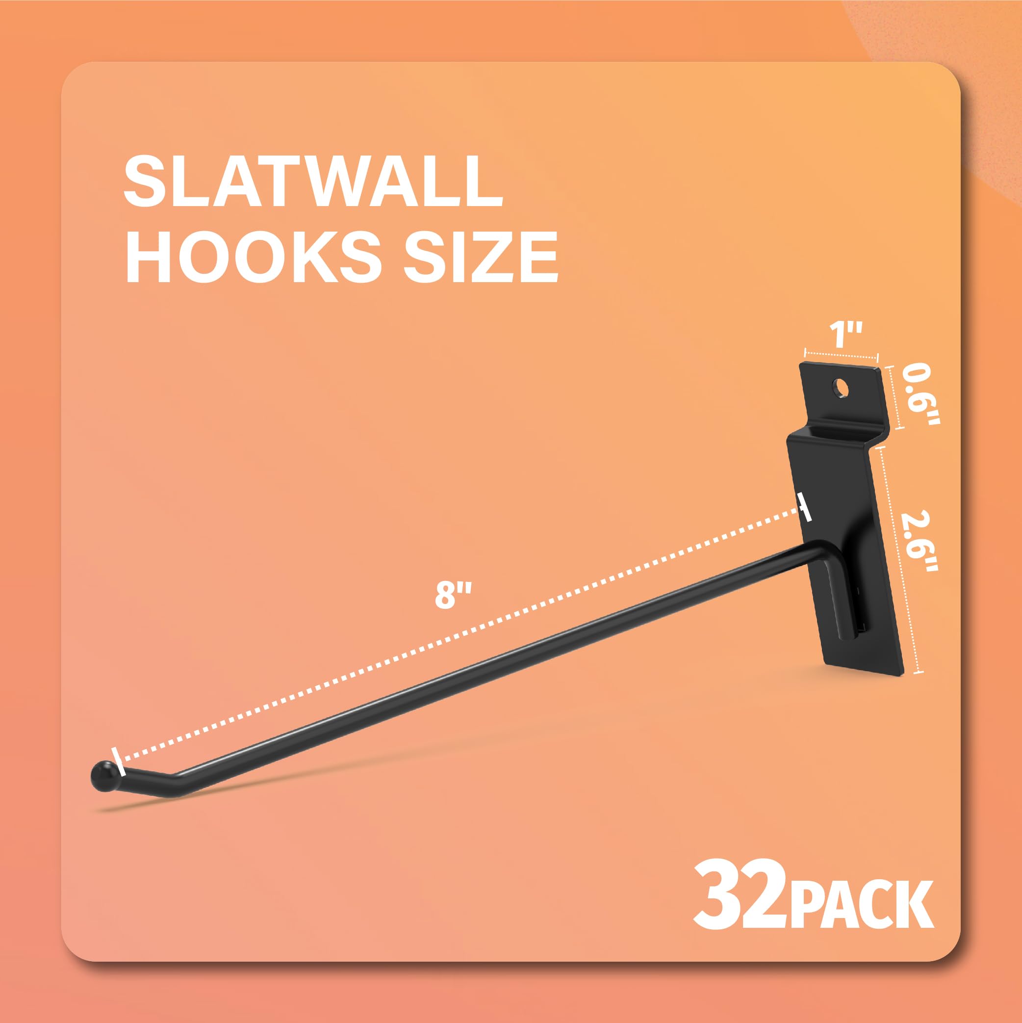 HUHOLE Slatwall Hooks 4-12 Inch 32PC Black, Thick Metal Slat Wall Hanging Hooks