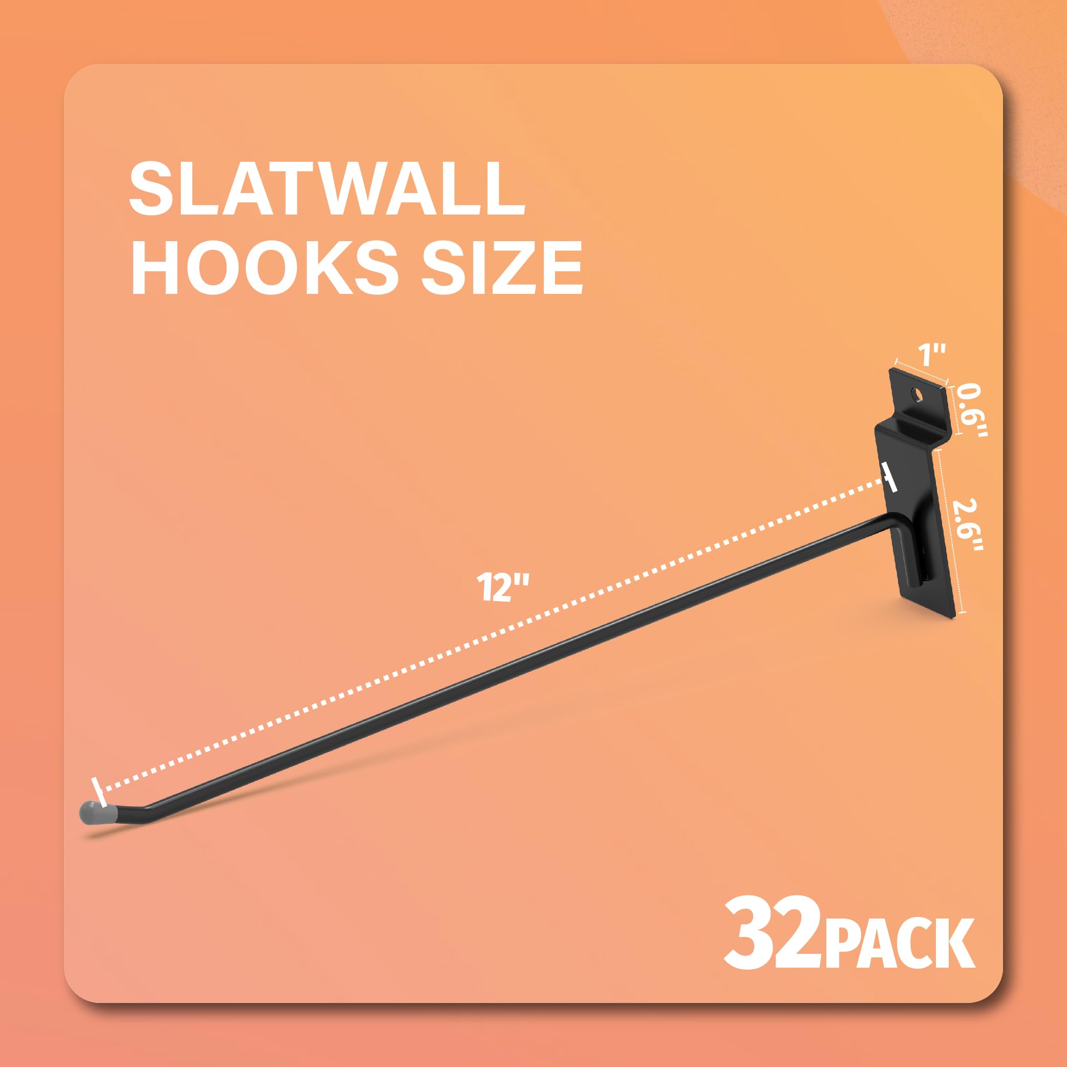 HUHOLE Slatwall Hooks 4-12 Inch 32PC Black, Thick Metal Slat Wall Hanging Hooks