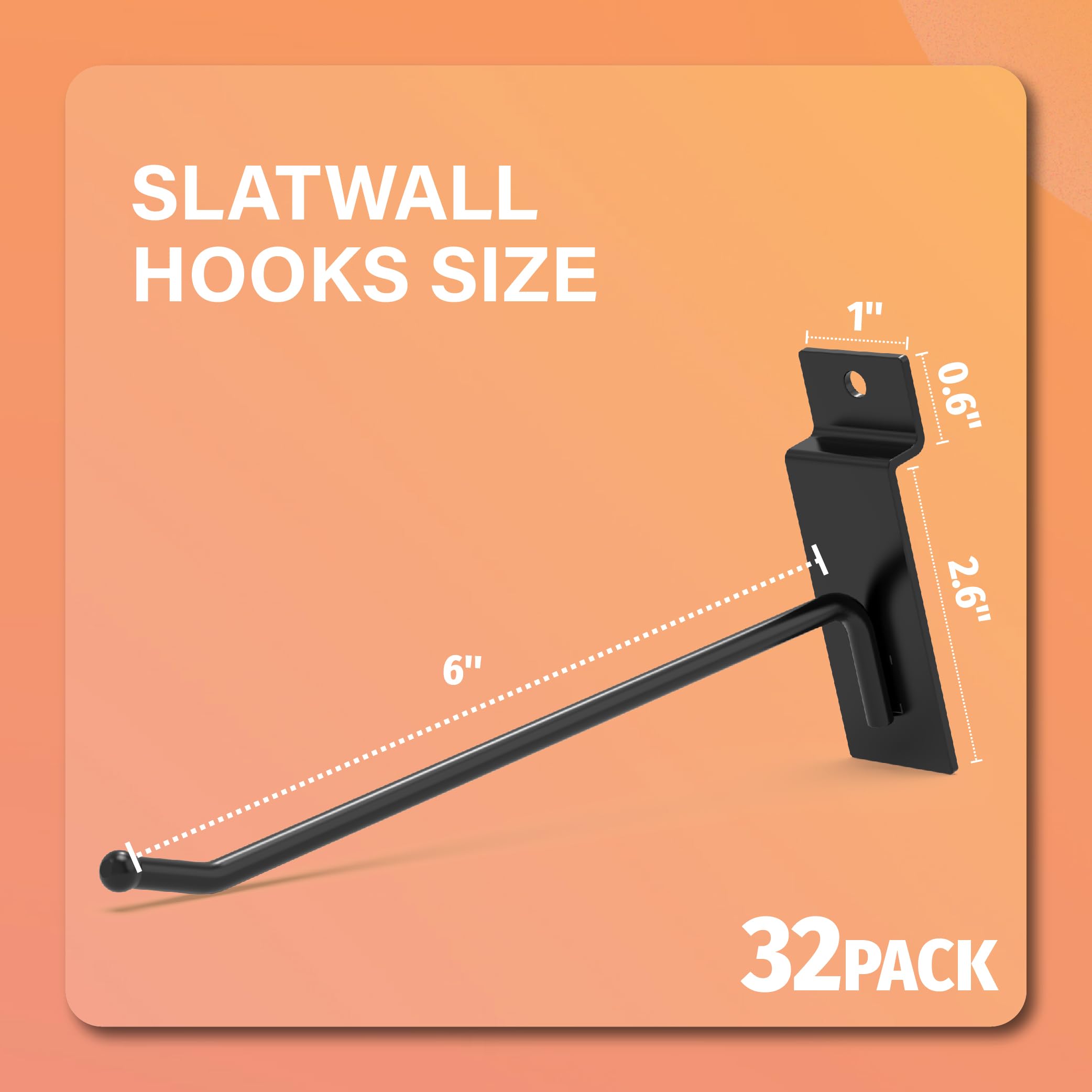 HUHOLE Slatwall Hooks 4-12 Inch 32PC Black, Thick Metal Slat Wall Hanging Hooks