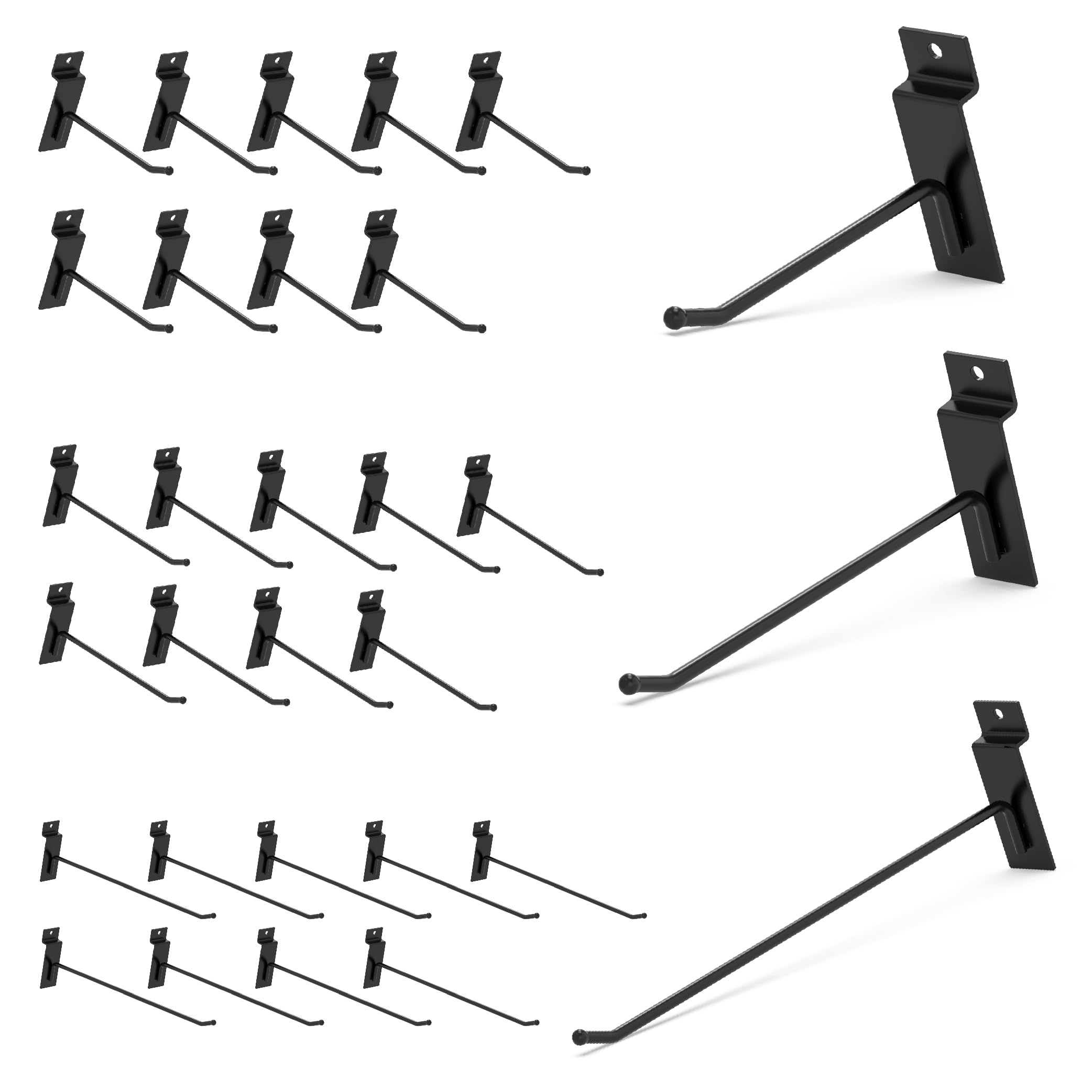 HUHOLE Slatwall Hooks 4-12 Inch 32PC Black, Thick Metal Slat Wall Hanging Hooks