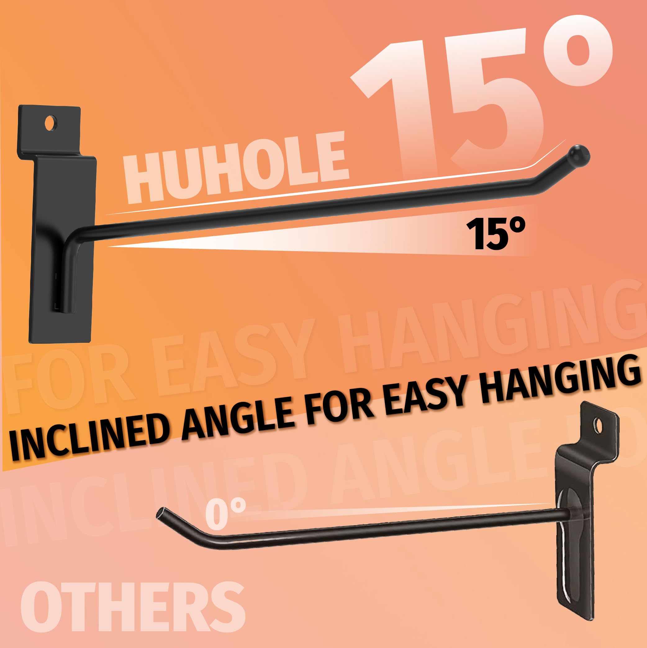 HUHOLE Slatwall Hooks 4-12 Inch 32PC Black, Thick Metal Slat Wall Hanging Hooks