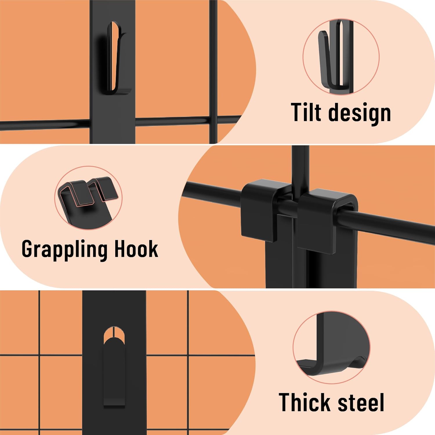 HUHOLE Black Gridwall Notch Hooks 32PC