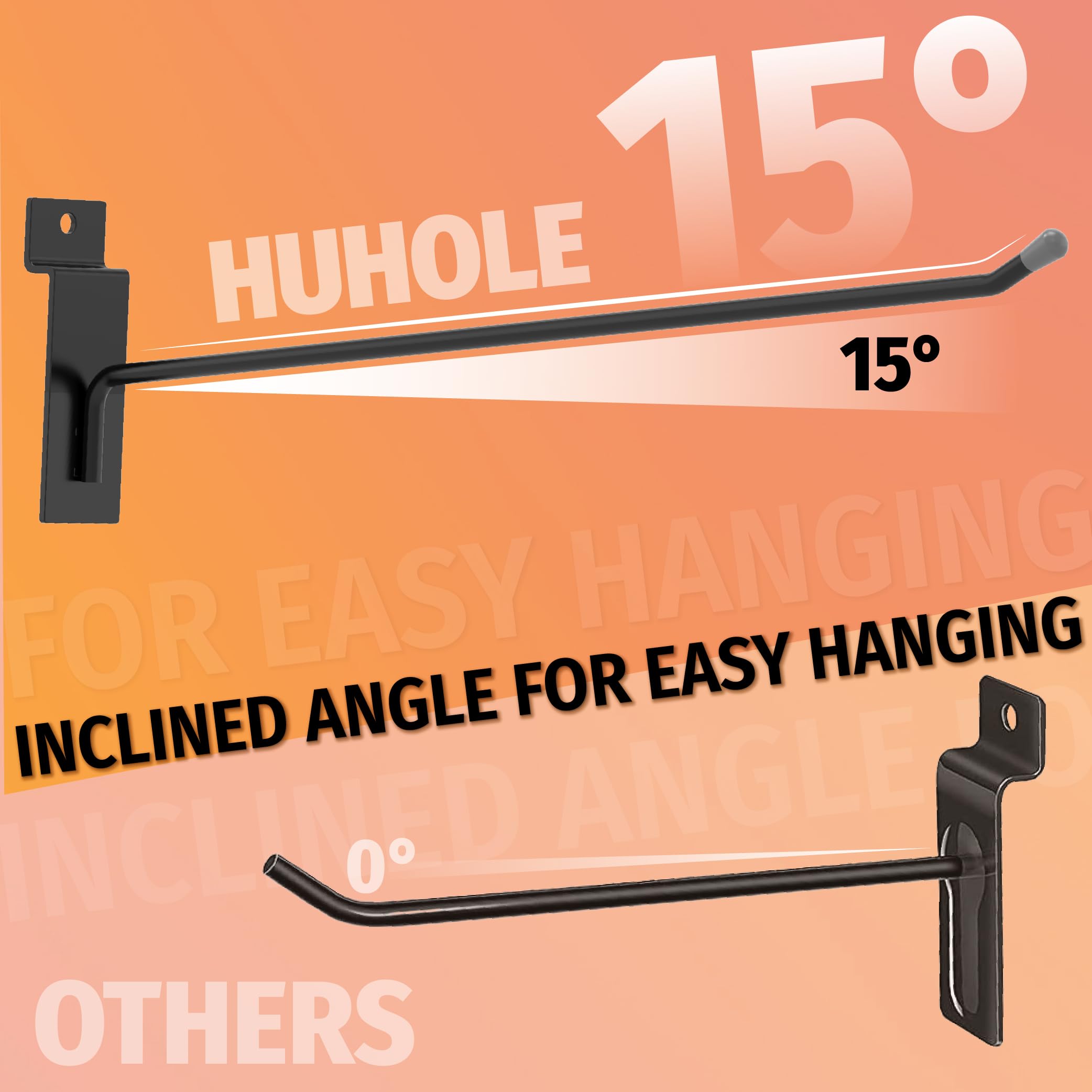 HUHOLE Slatwall Hooks 4-12 Inch 32PC Black, Thick Metal Slat Wall Hanging Hooks