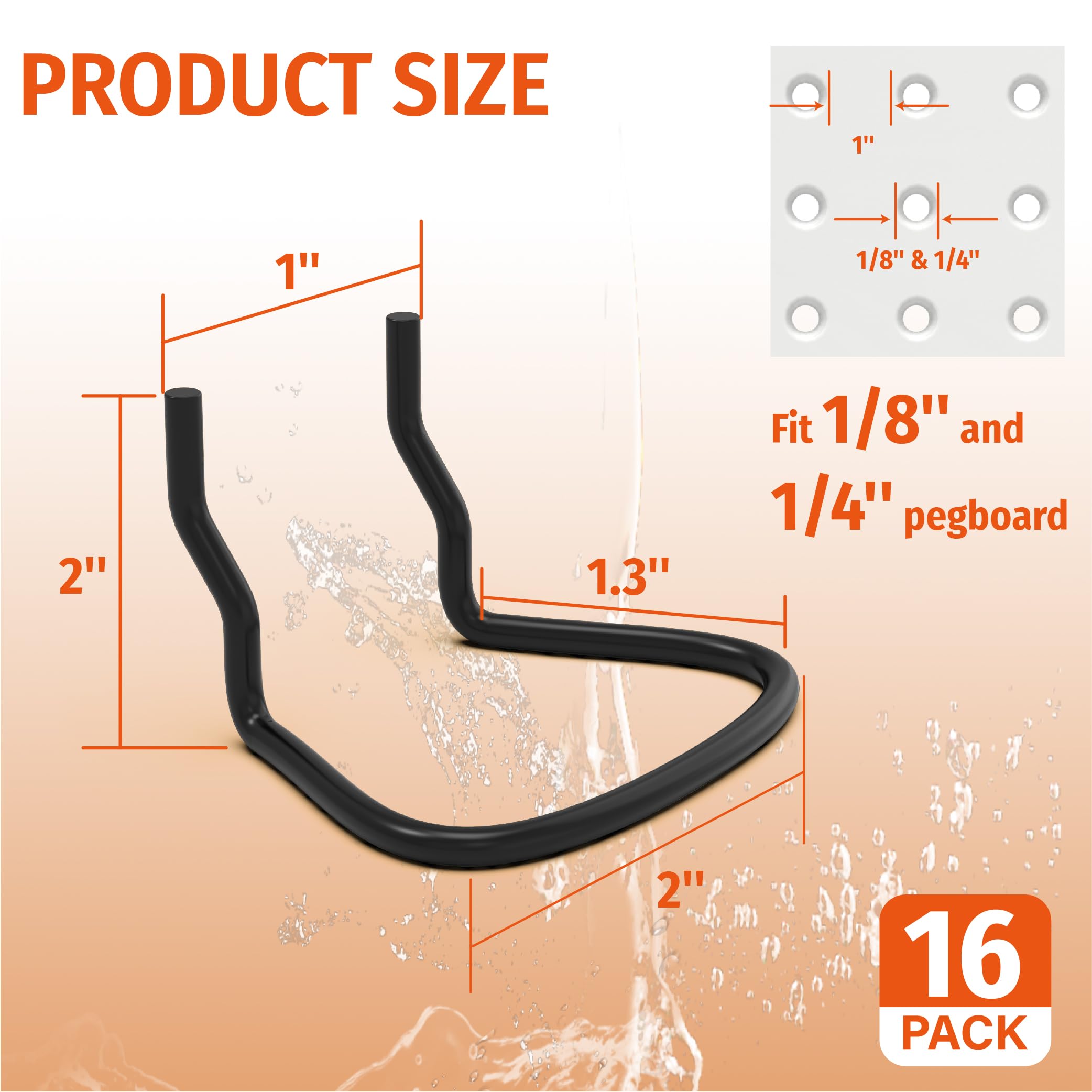HUHOLE Pegboard Plier Holders, Black/Silver Pegboard Hooks 16Pcs, Fit for 1/4", 3/16", 1/8" Pegboard