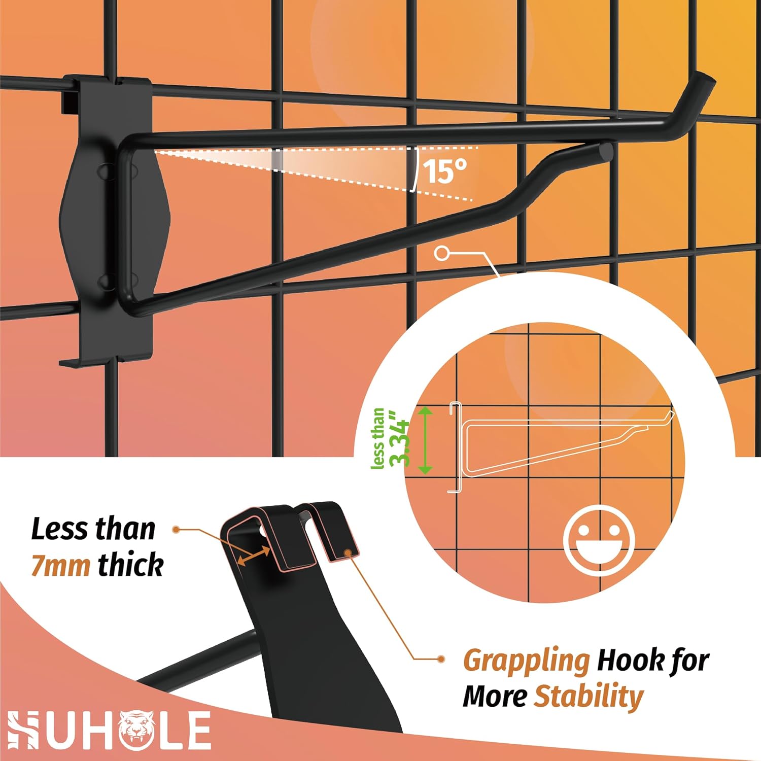 HUHOLE Gridwall Shelves 4 Pack, 16"x 8" Wooden Grid Wall Shelves,12pc Gridwall Accessories