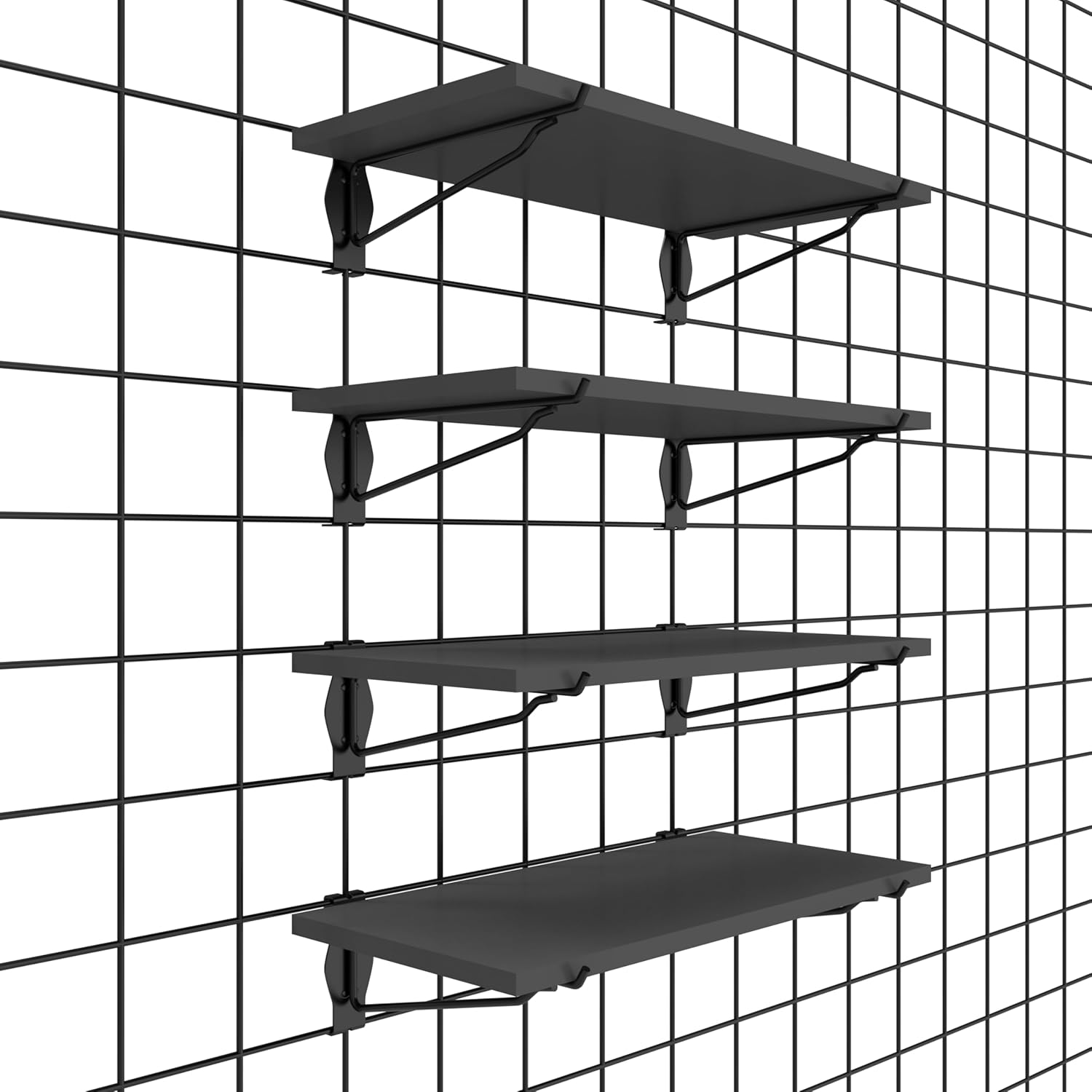 HUHOLE Gridwall Shelves 4 Pack, 16"x 8" Wooden Grid Wall Shelves,12pc Gridwall Accessories