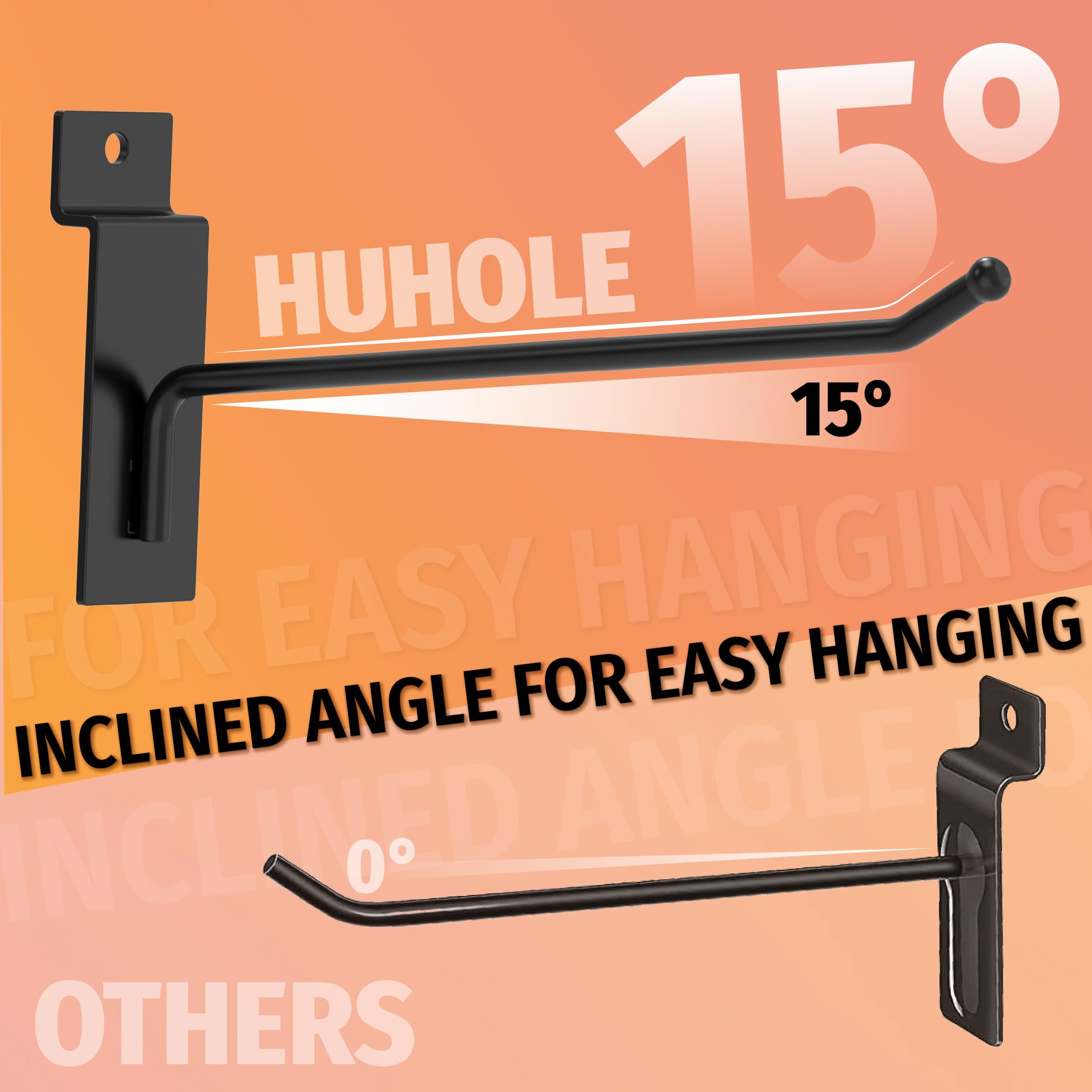 HUHOLE Slatwall Hooks 4-12 Inch 32PC Black, Thick Metal Slat Wall Hanging Hooks