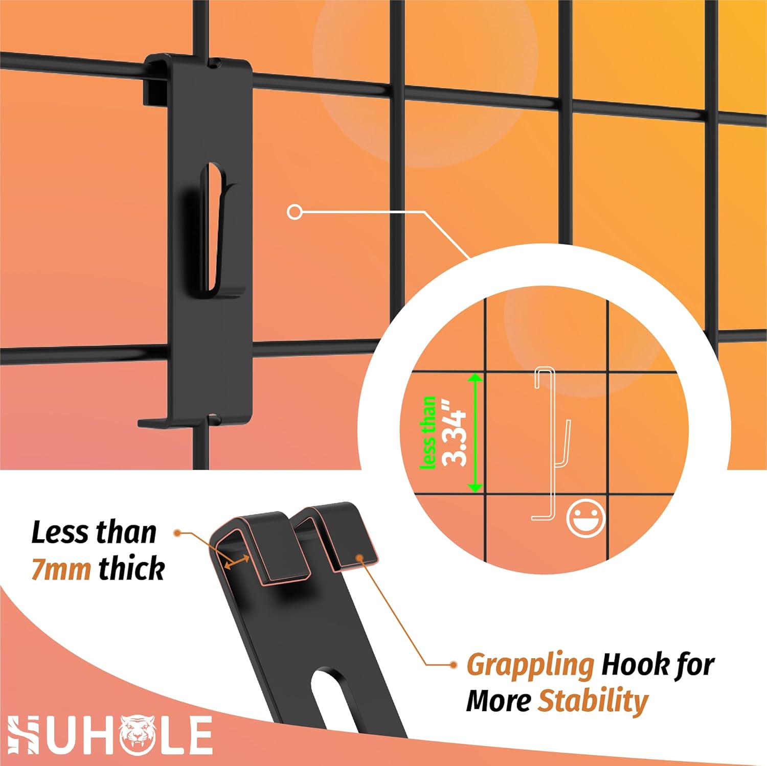 HUHOLE Black Gridwall Notch Hooks 32PC