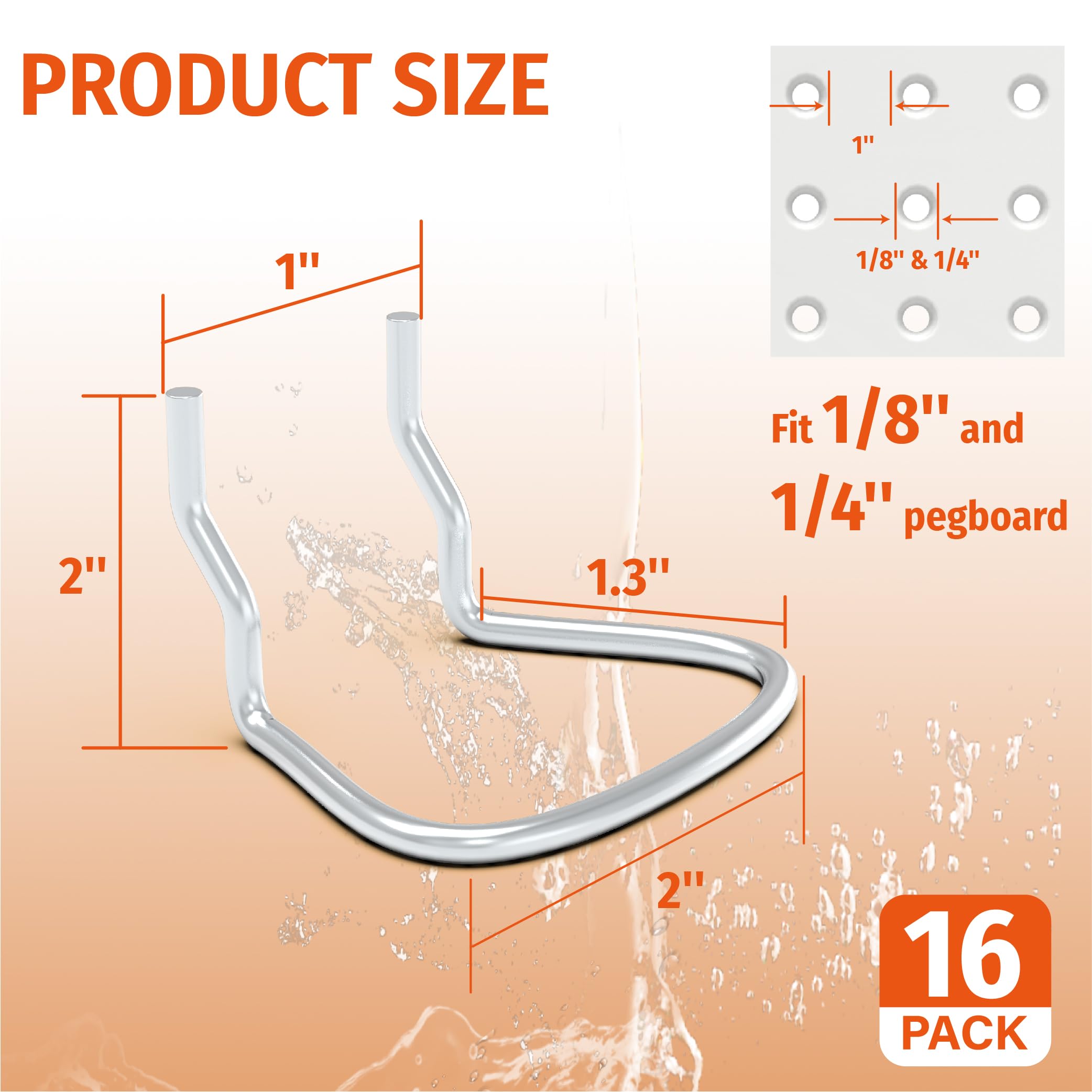 HUHOLE Pegboard Plier Holders, Black/Silver Pegboard Hooks 16Pcs, Fit for 1/4", 3/16", 1/8" Pegboard