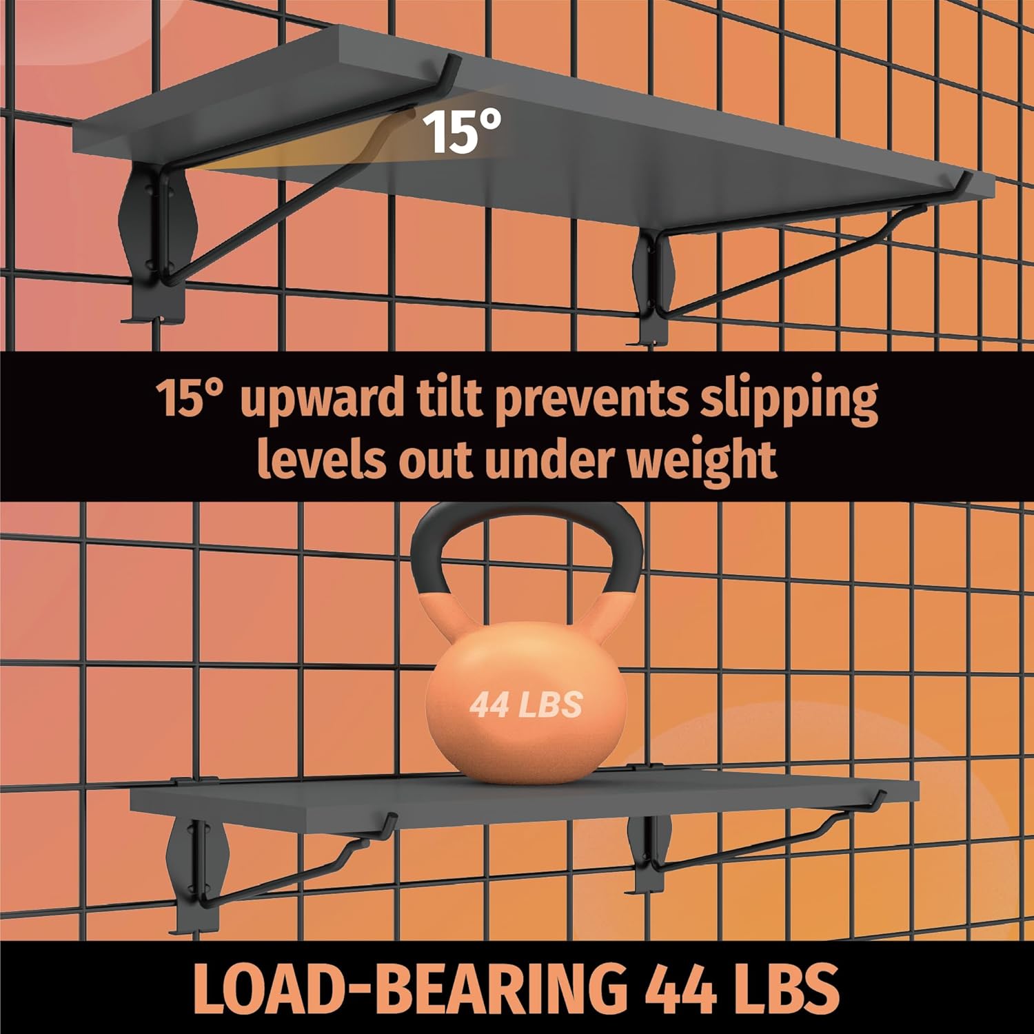 HUHOLE Gridwall Shelves 4 Pack, 16"x 8" Wooden Grid Wall Shelves,12pc Gridwall Accessories