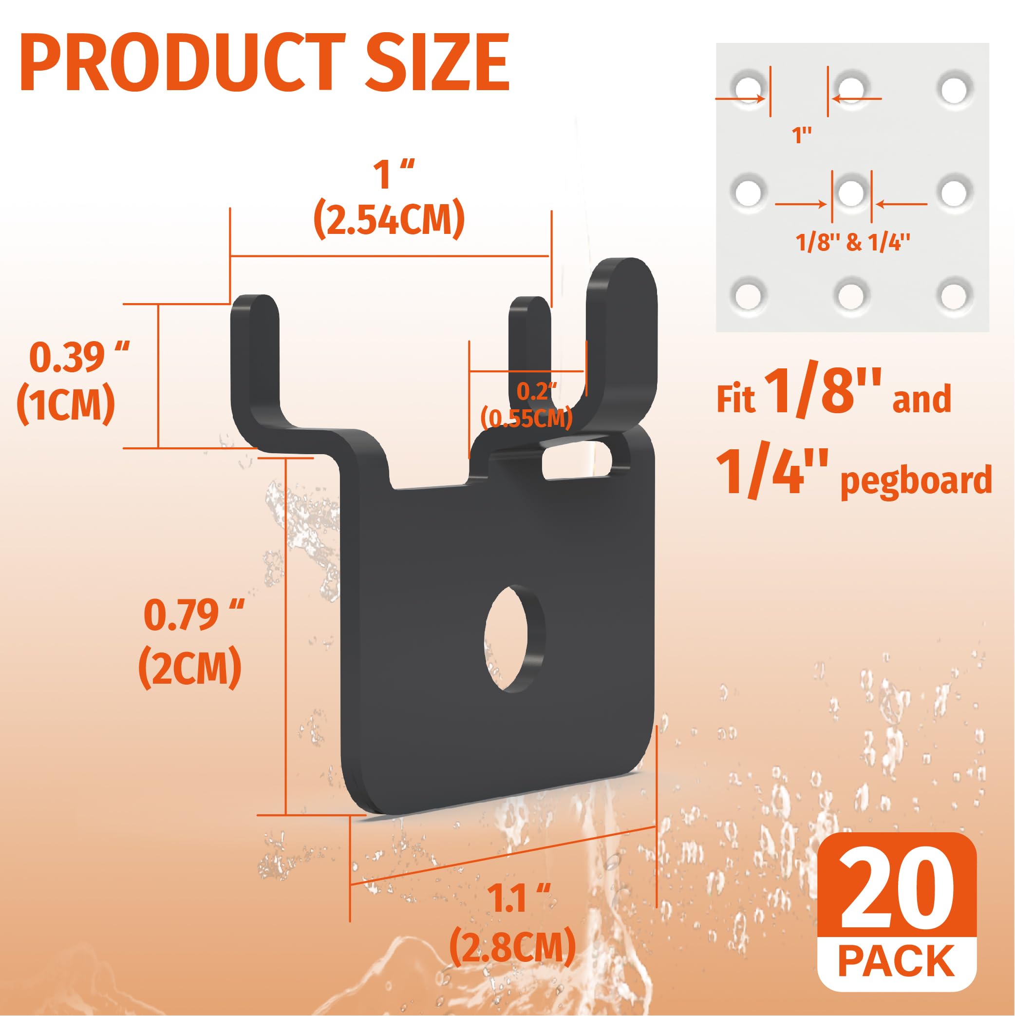 HUHOLE Pegboard Hooks - 20PC - Black Powder Coated - Heavy Duty Peg Board Hooks for Hanging