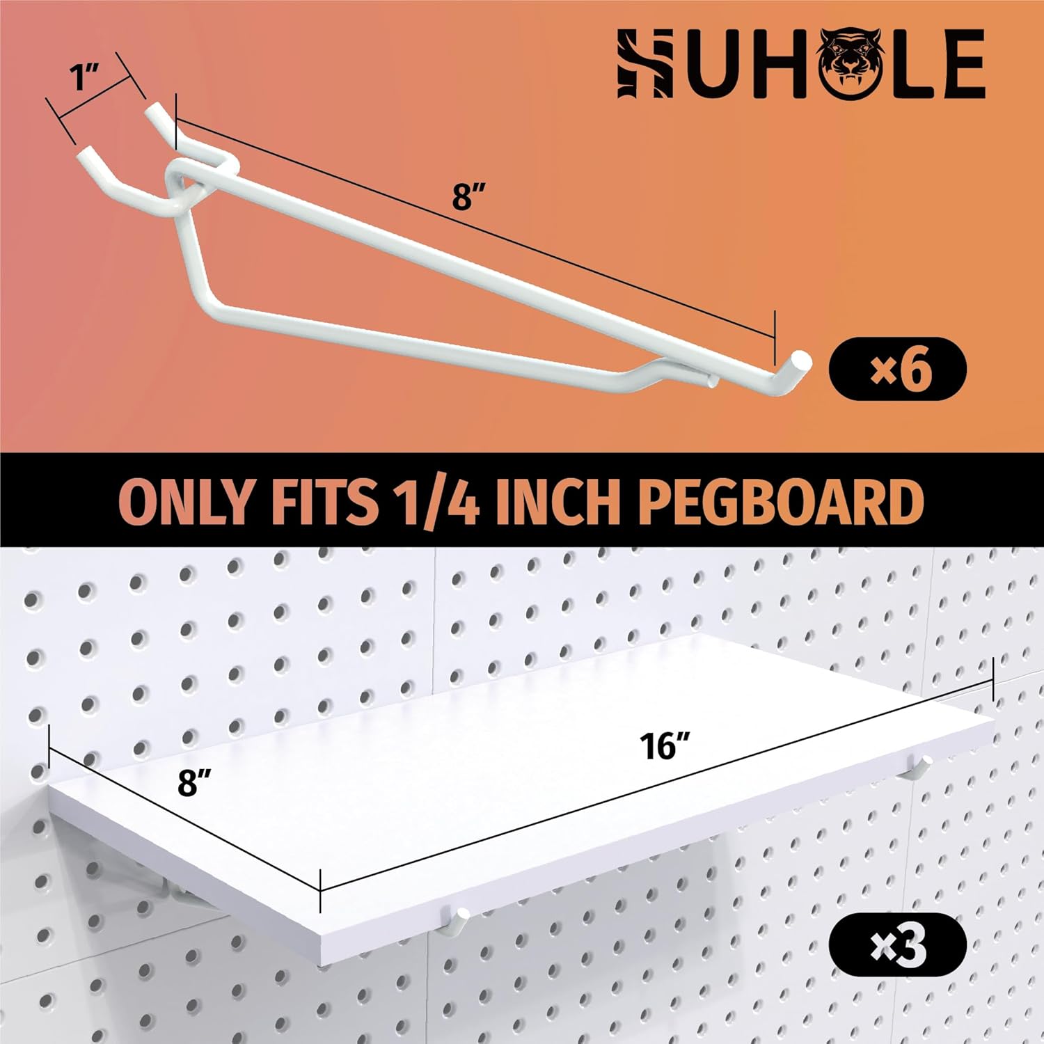 HUHOLE White Pegboard Shelf 3 Pack, Only Fits 1/4 Pegboard