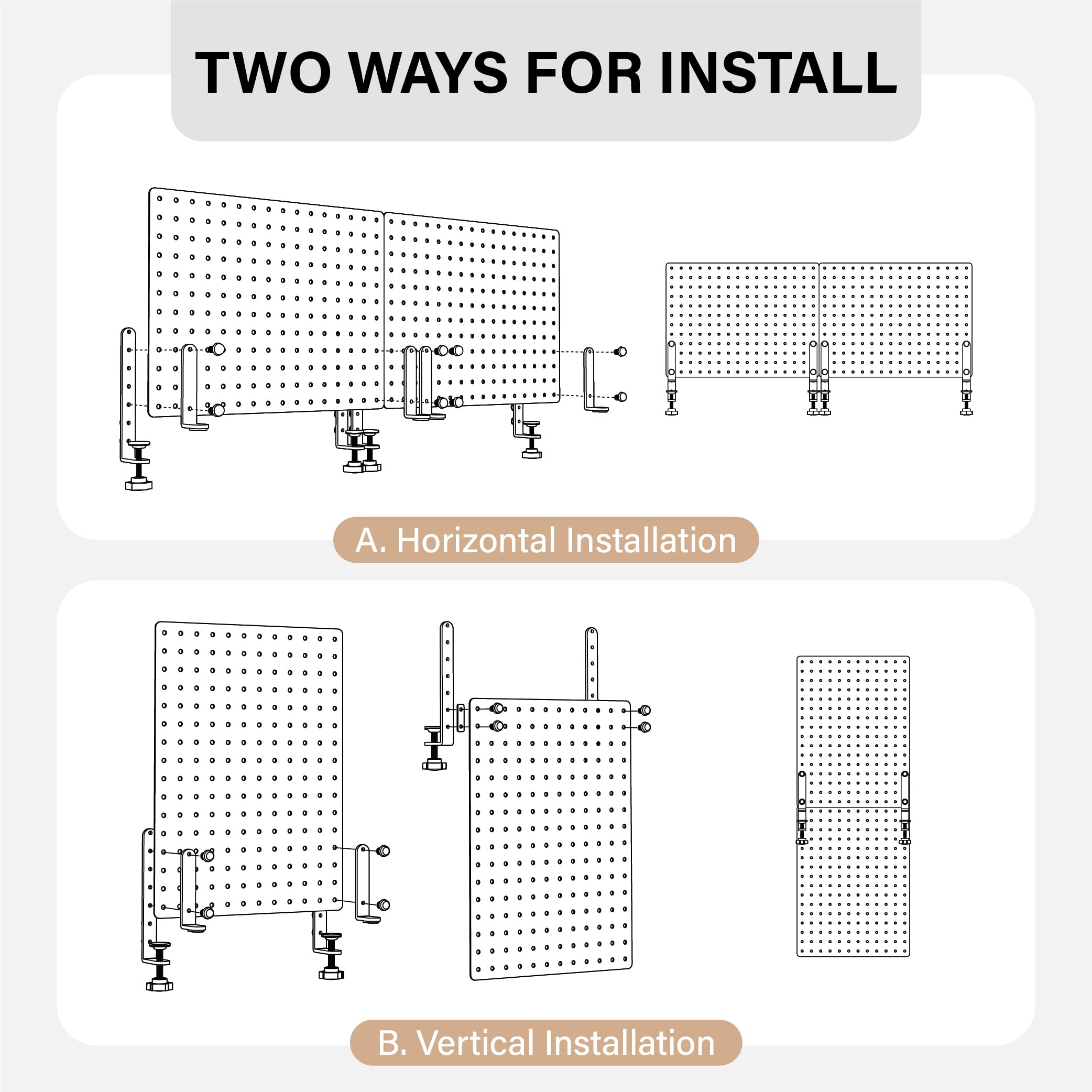 HUHOLE Clamp-On Desk Pegboard, 32 x 12 inch Metal Desktop Organizer