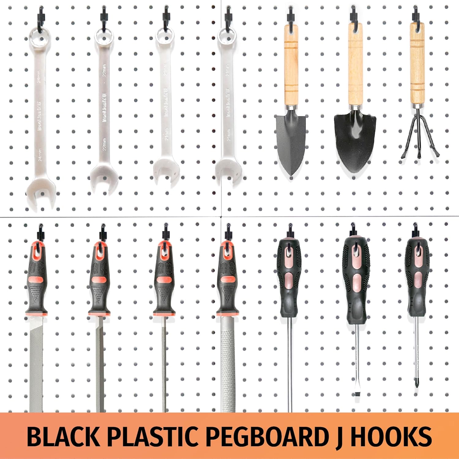 HUHOLE Pegboard Plastic Hooks 100pc, Black Peg J Hook Only Fits 1/4" Pegboard