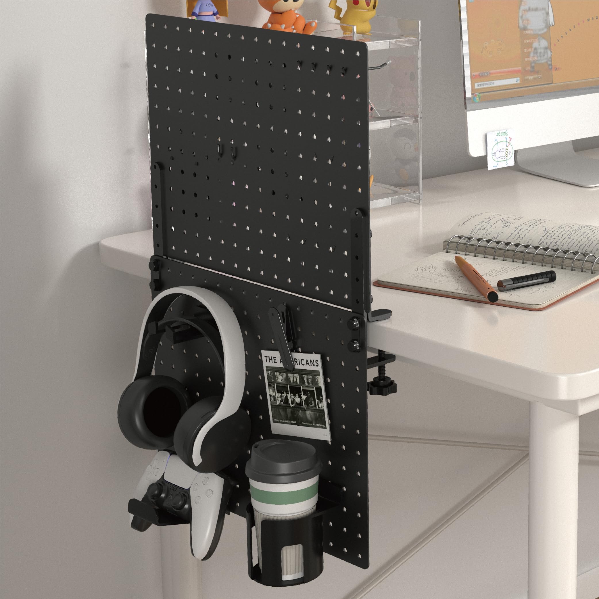 HUHOLE Clamp-On Desk Pegboard, 32 x 12 inch Metal Desktop Organizer