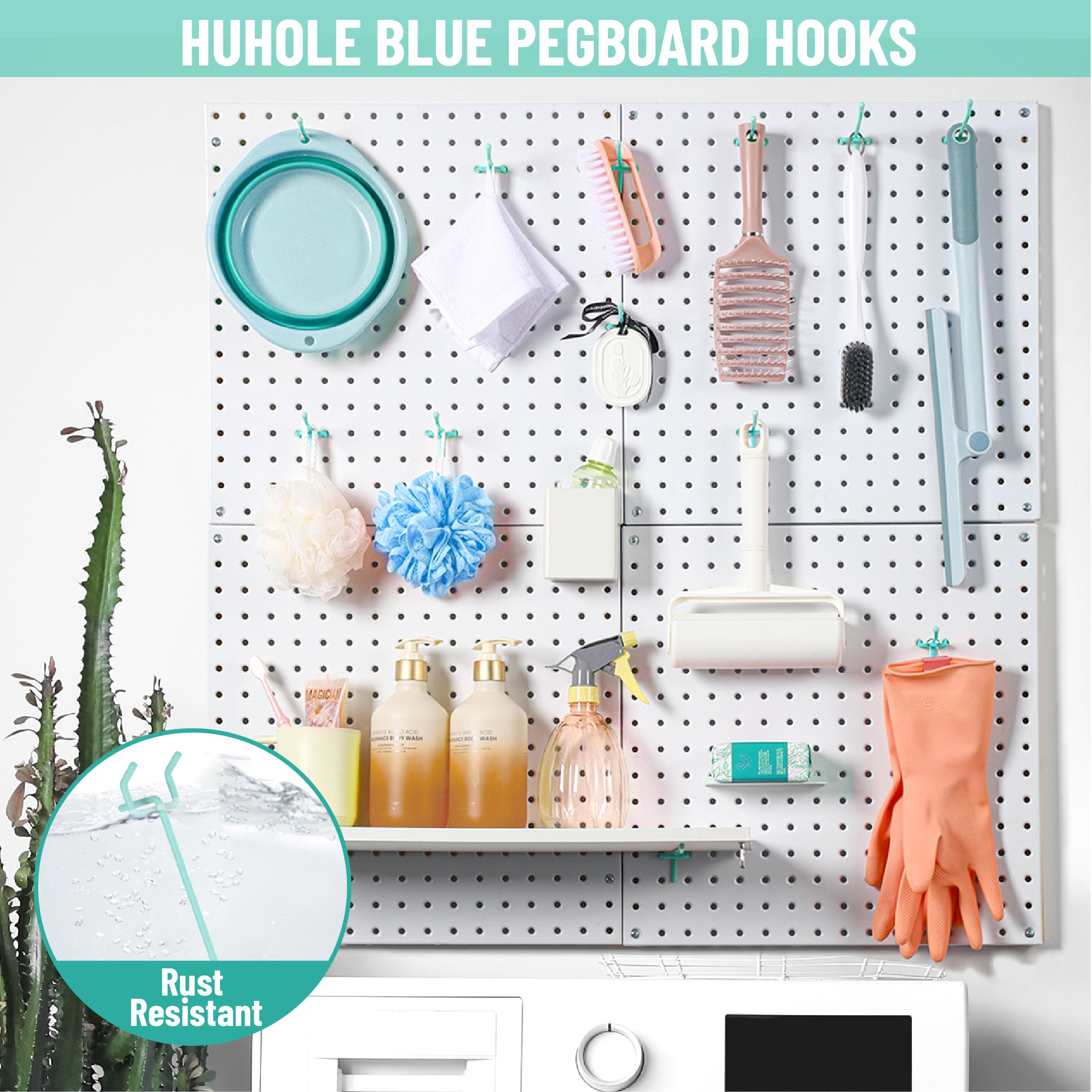 HUHOLE Pegboard Hooks 2-6 Inch 50PC, Black/Silver/Pink/Blue, Fit 1/4" or 1/8" Pegboard