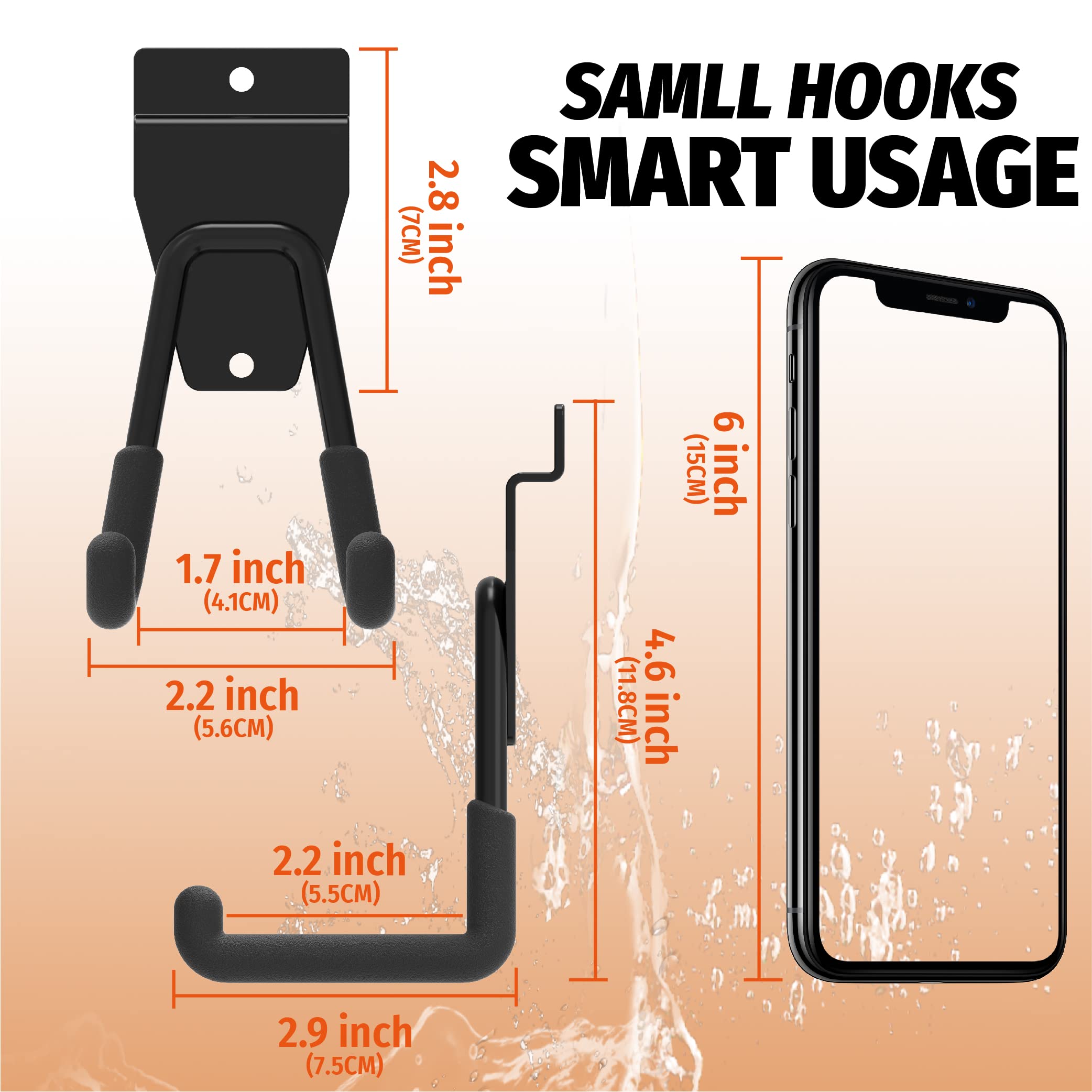 This image showcases a set of compact and versatile hooks designed for smart storage solutions. The hooks are presented with their key dimensions highlighted, indicating their small and space-efficient size.