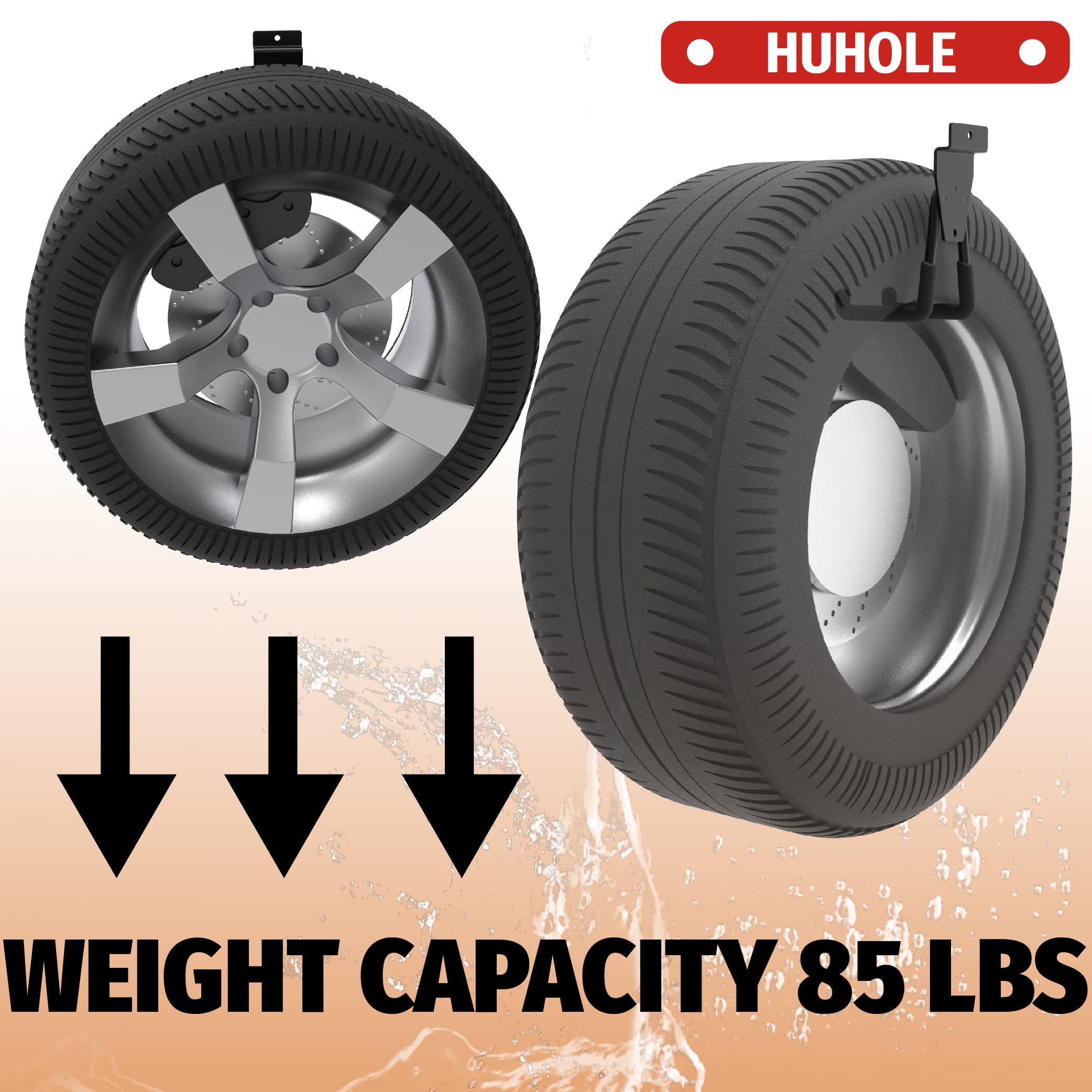 This image showcases a pair of heavy-duty garage storage hooks designed specifically for storing tires. 