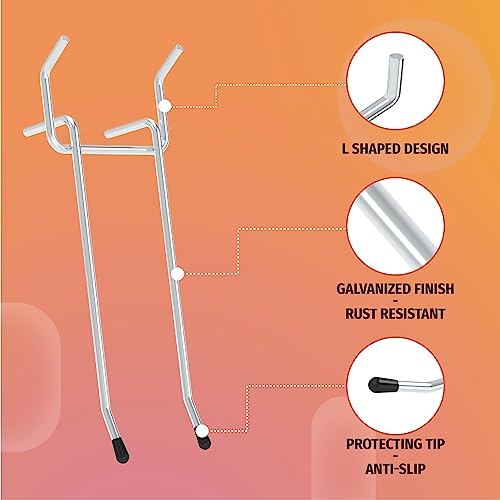 HUHOLE-double-arm-pegboard-hooks-heavy-duty: L-Shaped Design, Galvanized Finish and Rust Resistance, Protecting Tip and Anti-Slip