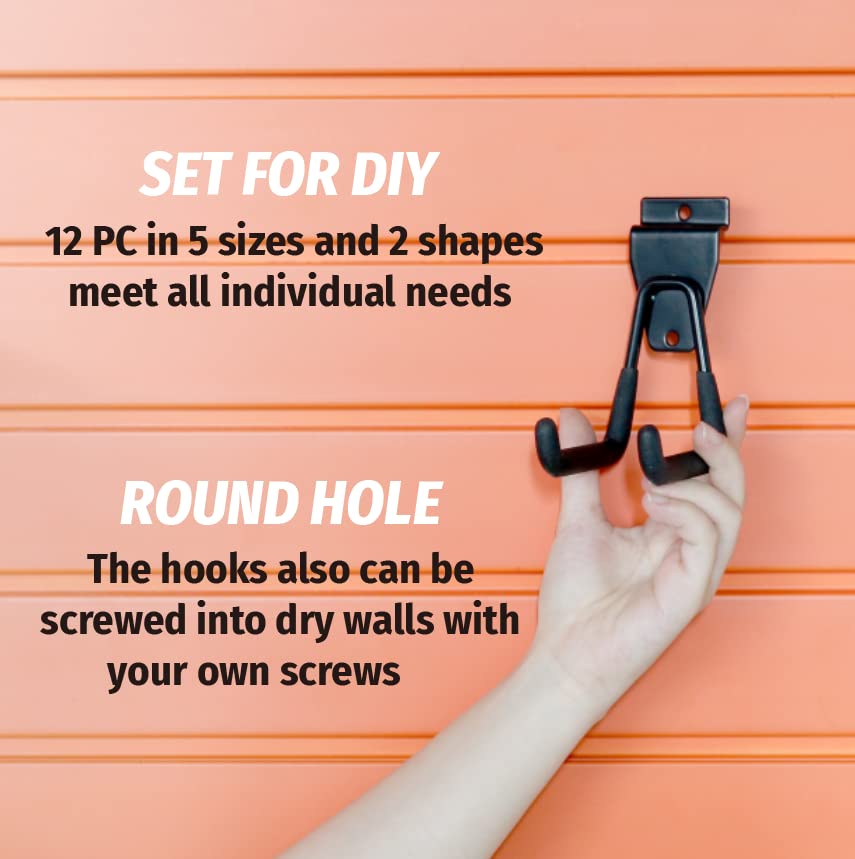 Image showcasing a set of versatile garage hooks designed for organizing tools, equipment, and accessories in a workshop or garage setting. 